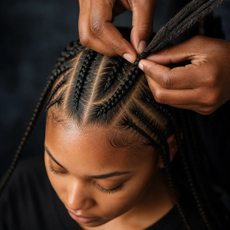 Cornrows being done at a house call